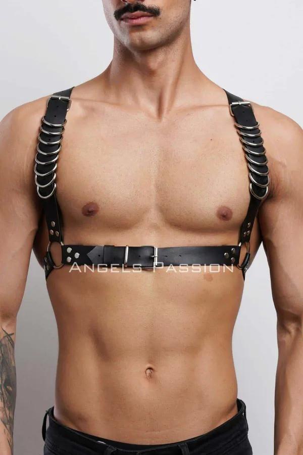 Black Faux Leather Chest Harness with Rings