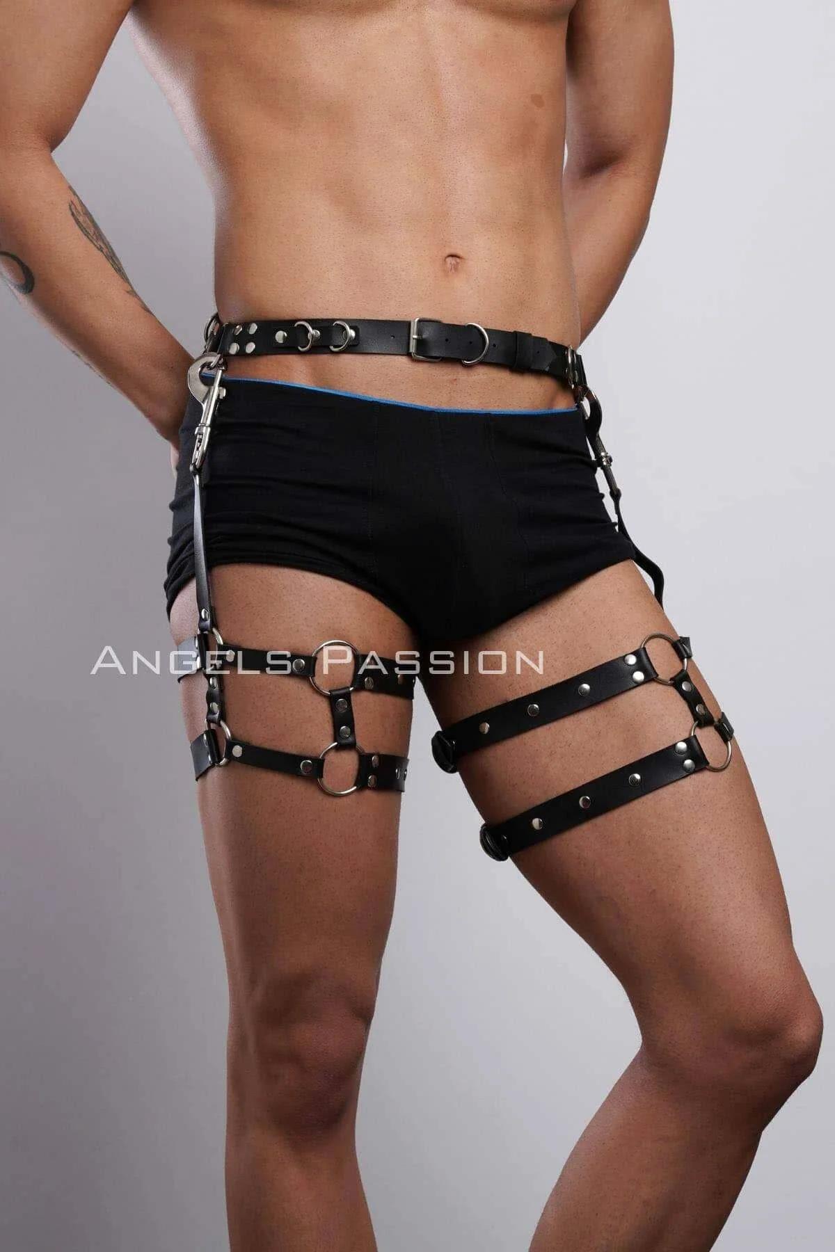 Black Faux Leather Thigh Harness with O-Rings