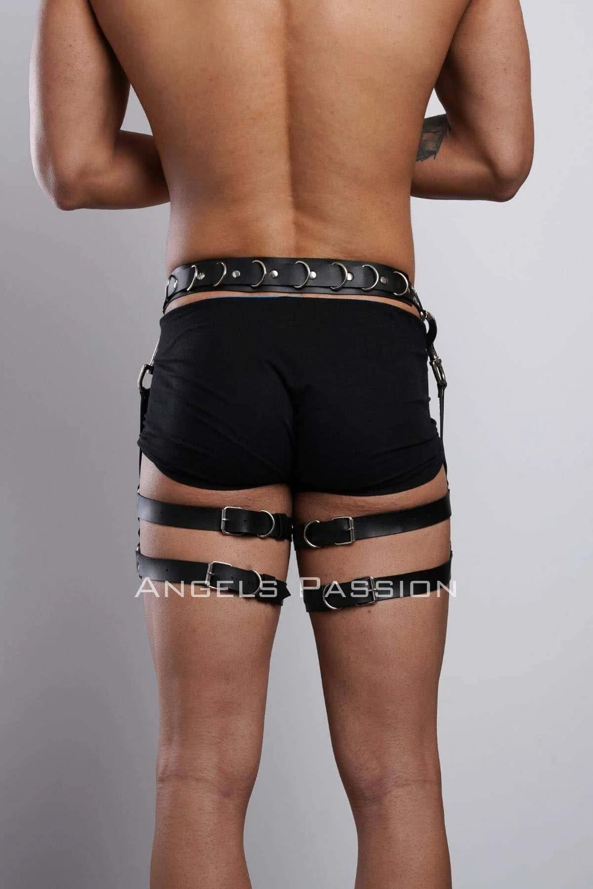 Black Faux Leather Thigh Harness with O-Rings