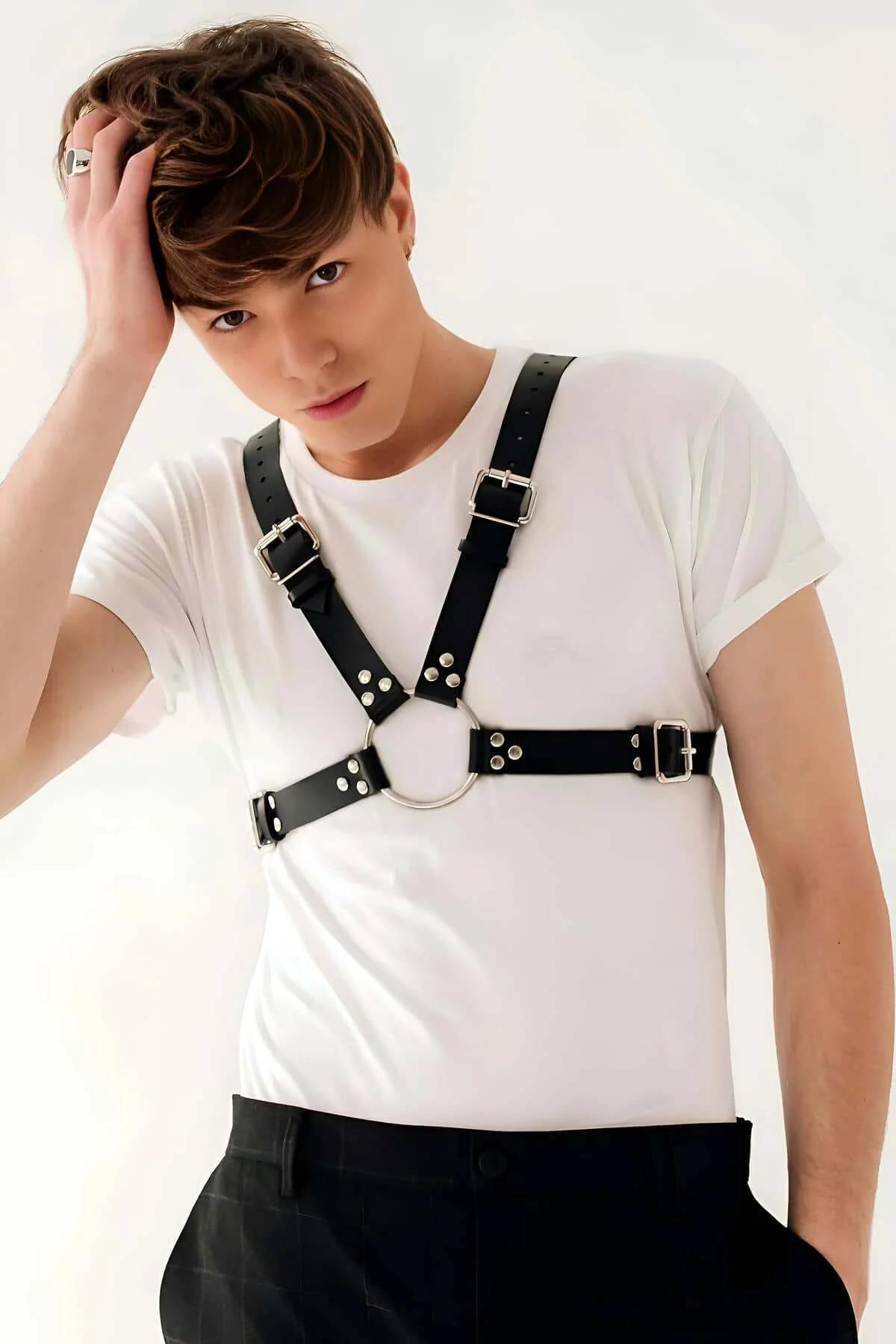 Faux Leather Chest Harness with Chain Detail